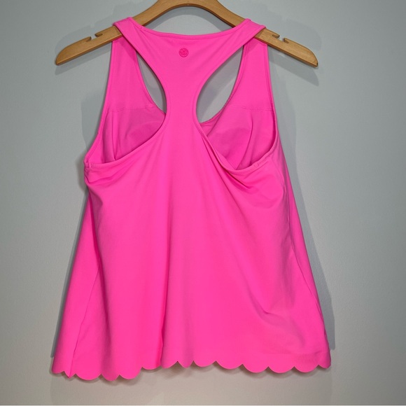 LILLY PULITZER Luxletic Racerback Pink Top Scalloped Hem Built-In Bra Size Med. - Picture 2 of 8